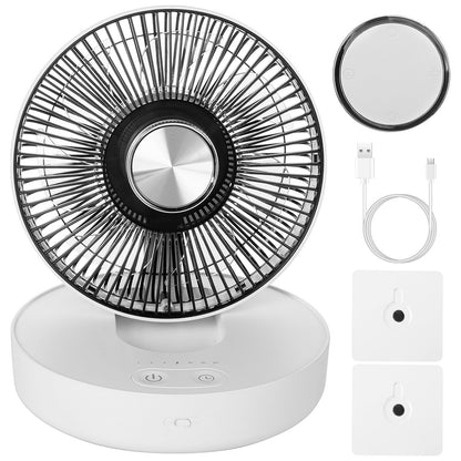 Foldable Rechargeable LED Desk Fan Wall Mounted Fan With Magnetic Remote Hanging Oscillating Fan With 4 Speeds 2 Brightness Time Setting Automatic Rotation