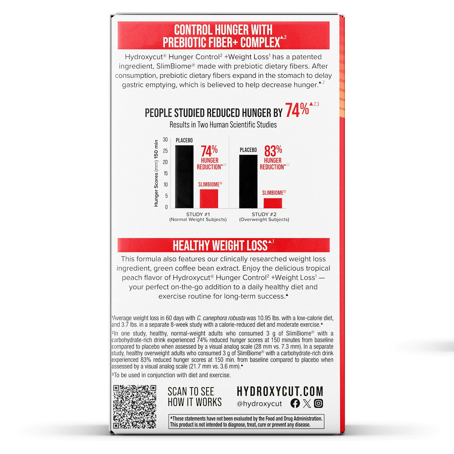 Hydroxycut Hunger Control Prebiotic Drink Sticks, Tropical Peach, 14 Ct