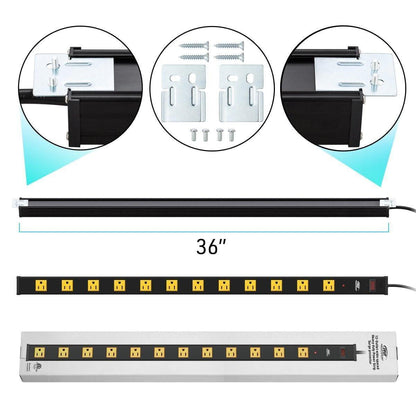 CRST Wideoutlets 2.6" Wide Spaced 12 Outlets Mountable Metal Power Strip Surge Protector with 1800 Joule Protection & EMI Filter Heavy Duty Construction 15A Circuit Breaker Included