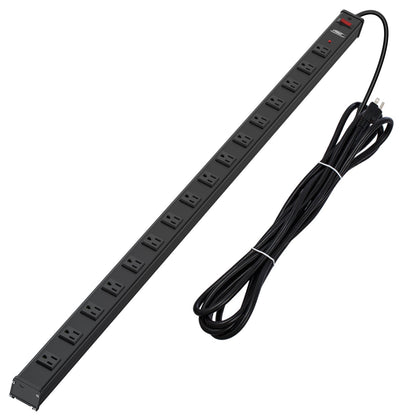 CRST 2.6" Wide Space 16 Outlets Mountable Metal Power Strip Surge Protector, Optional 15FT/6FT Power Cord, Mounting Brackets Included