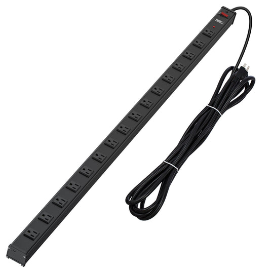 CRST 2.6" Wide Space 16 Outlets Mountable Metal Power Strip Surge Protector, Optional 15FT/6FT Power Cord, Mounting Brackets Included