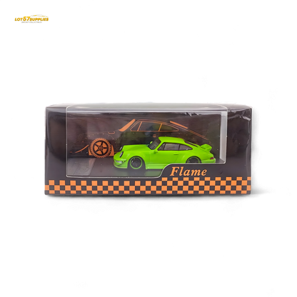 Flame Porsche 964 RWB Ducktail in Fluorescent Green 1:64