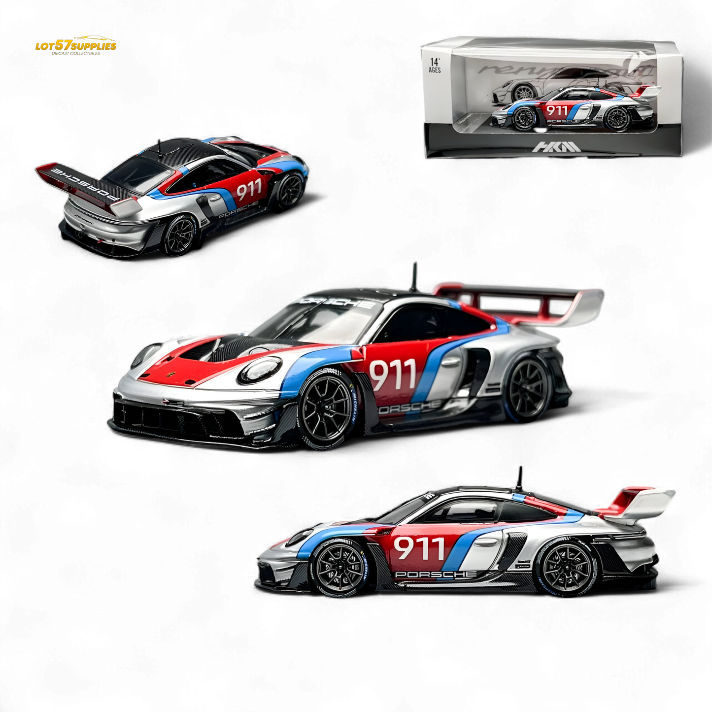 (Pre-Order) HKM Model Porsche 911 (992) GT3 R Rennsport Silver #911 1:64
